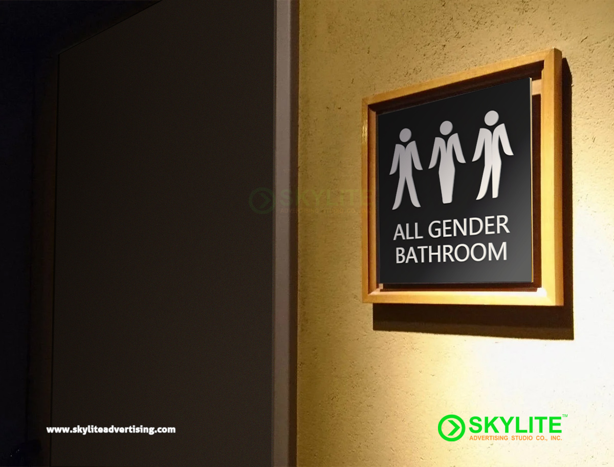 Door Sign Maker Philippines - Engraved Metal All Gender Restroom Sign With Framed signage image